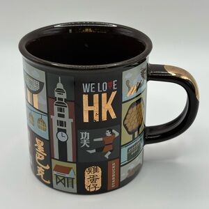 Starbucks  Hong Kong  New Bone China Coffee Tea Mug Cup Brown Gold Trim 12 oz